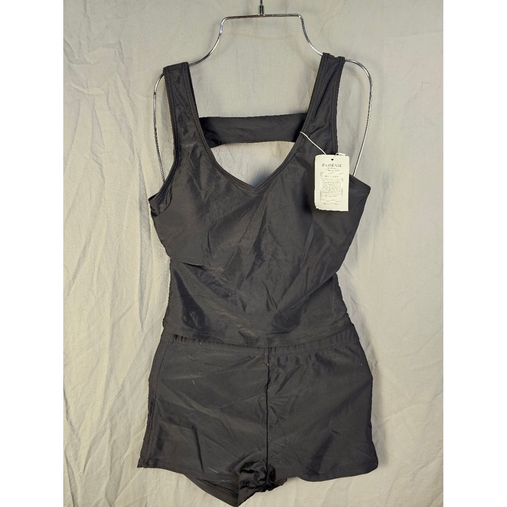 Eomenie Womens Black Tankini Two Piece Swimsuit Boy Shorts Cutout Back Size S